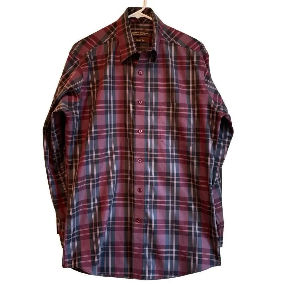 Forsyth of Canada Button Down Shirt Mens M Red Plaid Wrinkle Free Long Sleeve